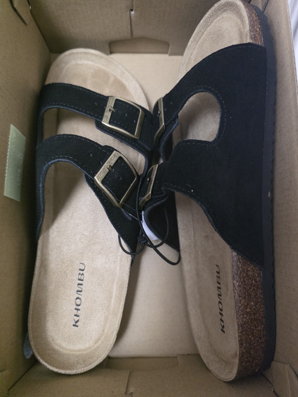 NWT Khombu Black Double-Buckle Suede Slide Sandal